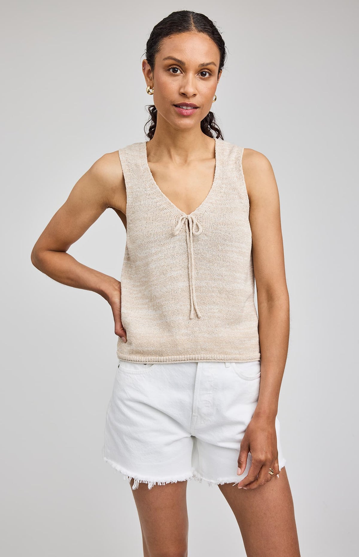 Gentle Fawn Rebel Tie Front Knit Tank linen front view Lemonberry Aurora