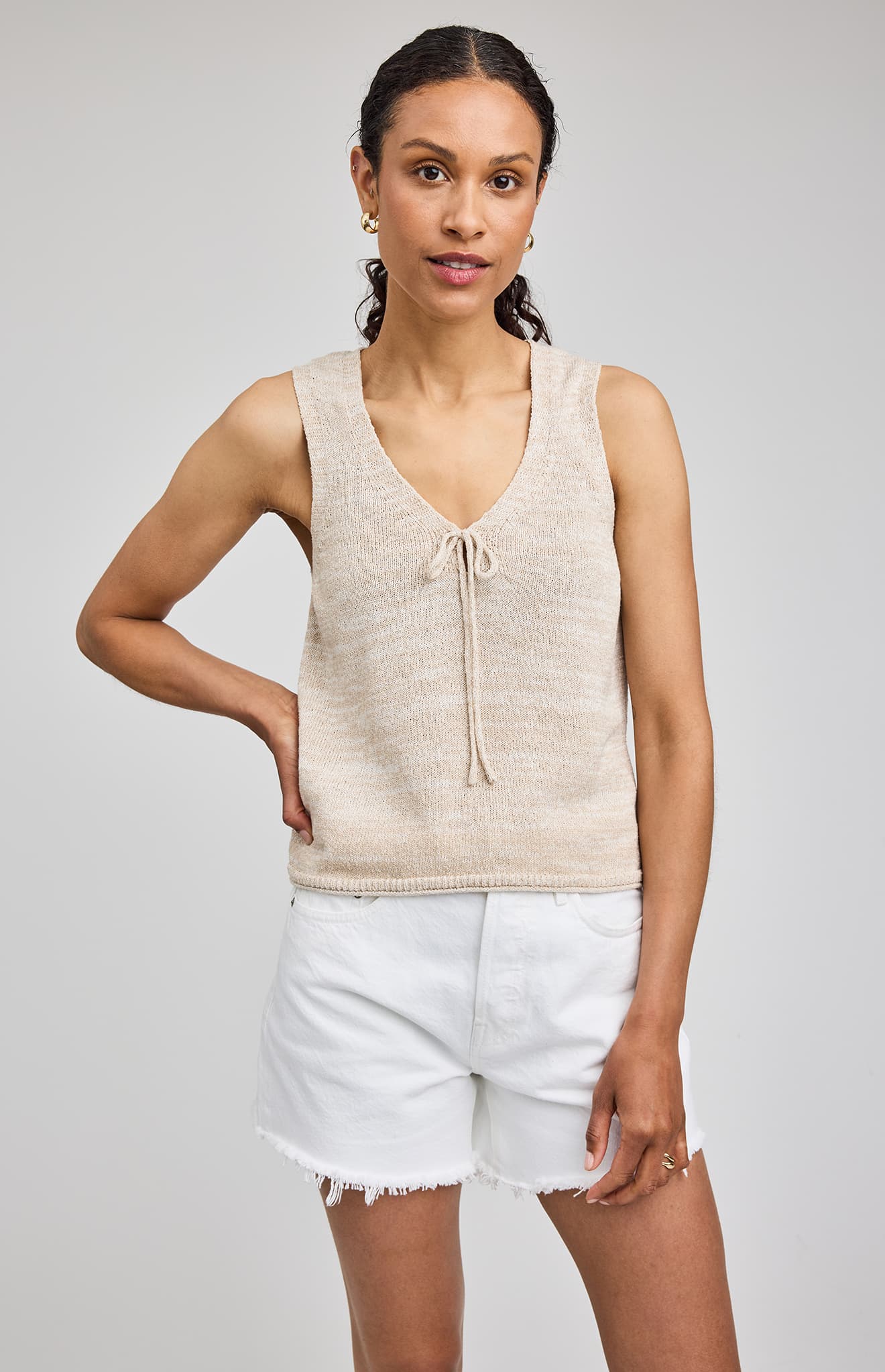 Gentle Fawn Rebel Tie Front Knit Tank linen front view Lemonberry Aurora