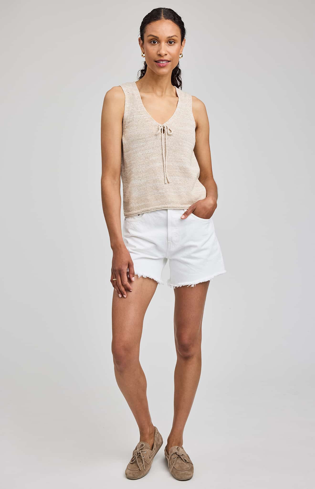 Gentle Fawn Rebel Tie Front Knit Tank linen full body view Lemonberry Aurora