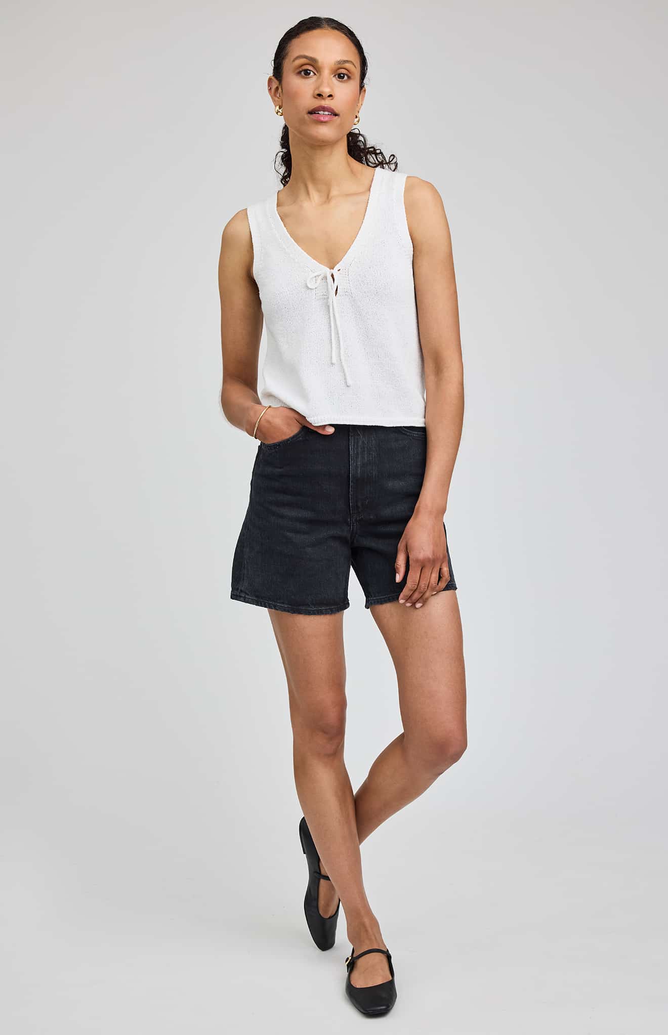 Gentle Fawn Rebel Tie Front Knit Tank white full body view Lemonberry Aurora