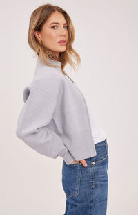 Gentle Fawn Rowan Jacket in Heather Grey, side view showing relaxed fit and ribbed hem – Lemonberry Aurora.