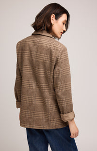 Back view of Gentle Fawn Sapphira Jacket in chocolate glenczech pattern.