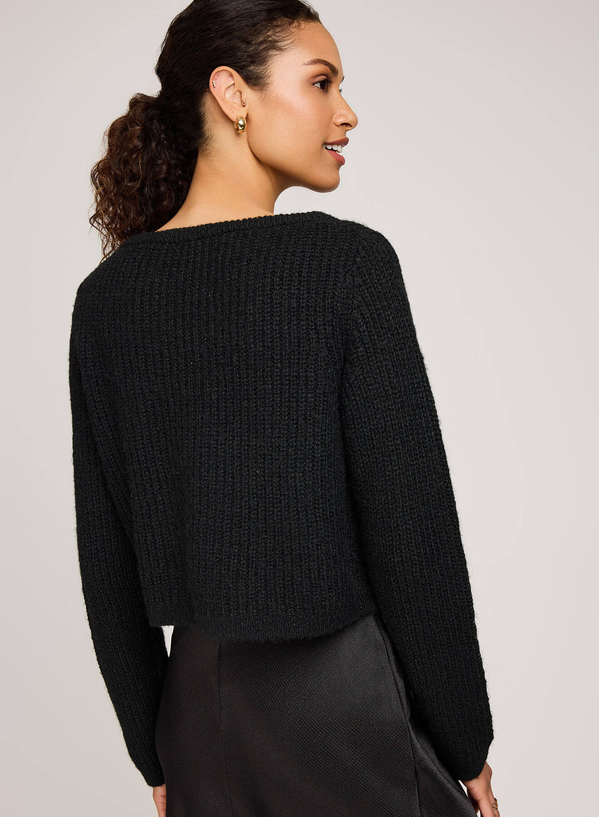 Back view of Gentle Fawn Shayla Cardigan showing ribbed knit texture and cropped fit