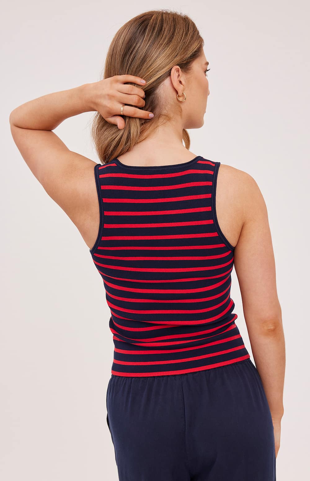 Gentle Fawn Sierra striped tank, navy and red, racerback silhouette, back view at Lemonberry