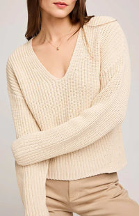 Gentle Fawn Spencer sweater bone cream V-neck front