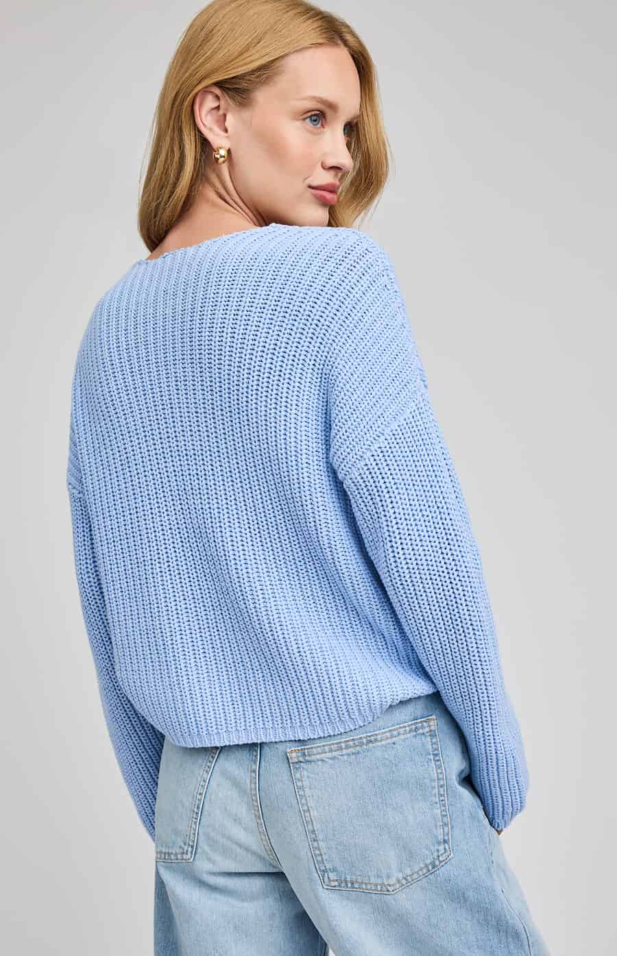 Gentle Fawn Spencer sweater sky blue back view Lemonberry