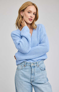 Gentle Fawn Spencer sweater sky blue knit texture close up