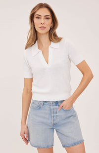 Gentle Fawn Tatum white knit polo top front detail Lemonberry Aurora