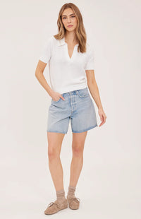 Gentle Fawn Tatum white knit polo top front full-length view Lemonberry Aurora