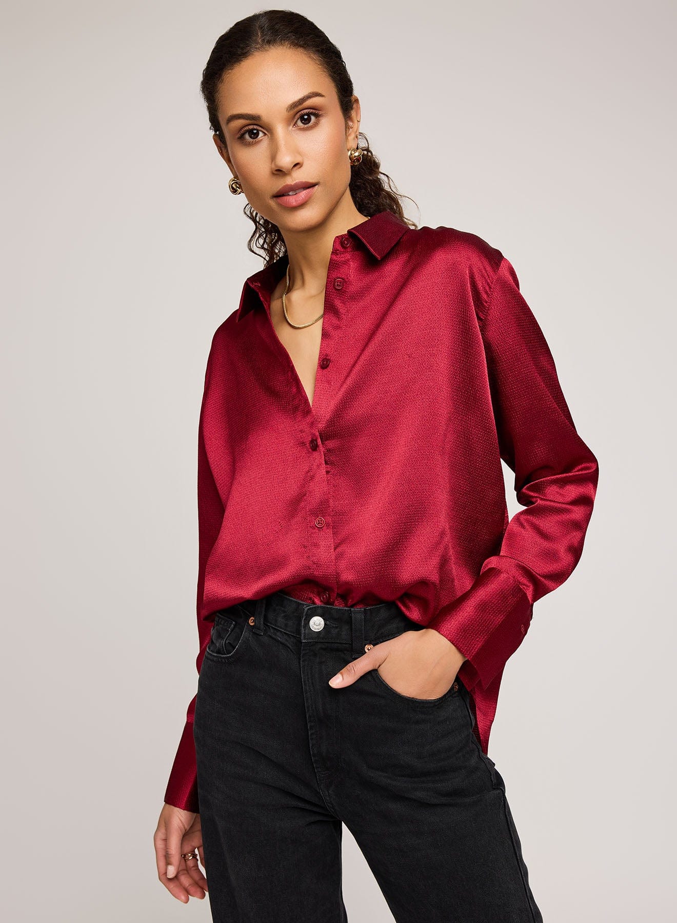 Gentle Fawn Tops Gentle Fawn Simone Blouse – Polished Satin with a Holiday Glow available at Lemonberry Boutique Aurora