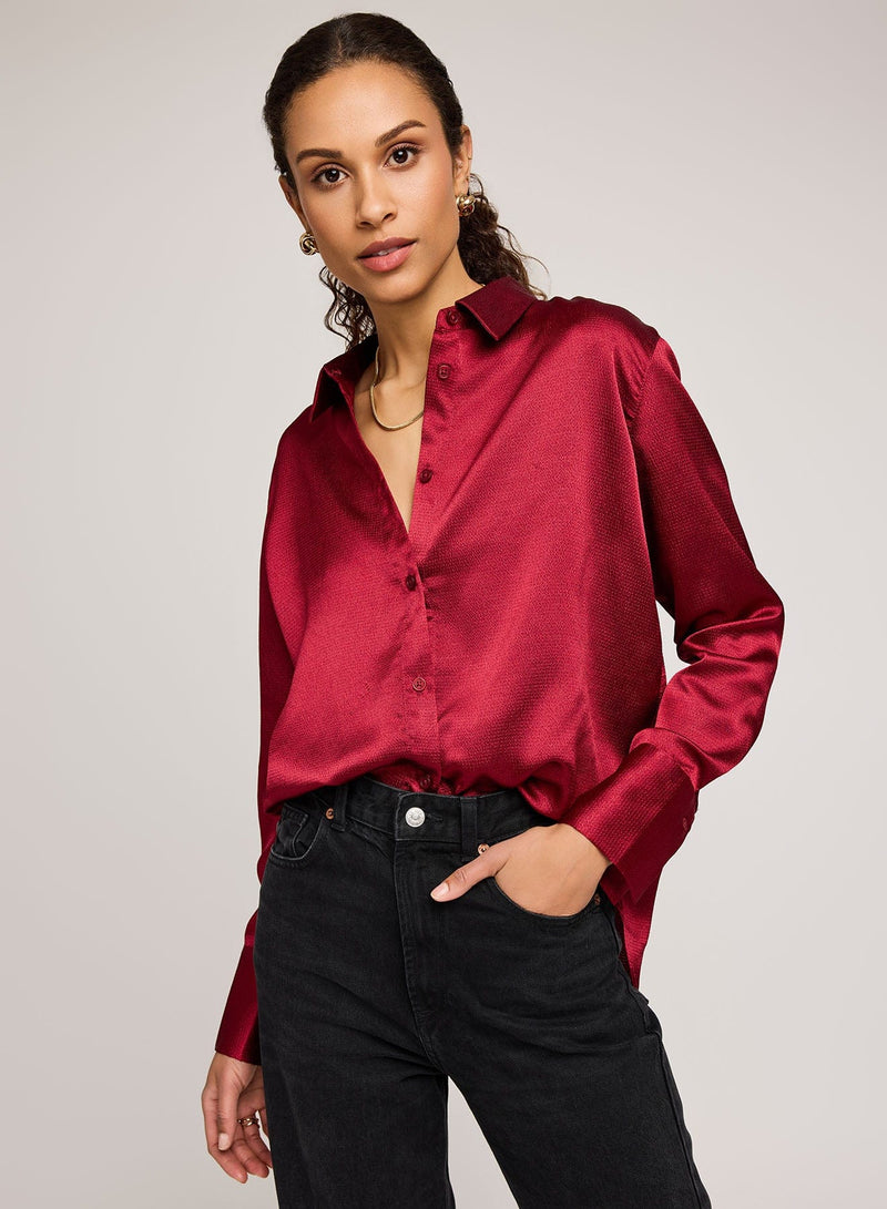 Gentle Fawn Tops Gentle Fawn Simone Blouse – Polished Satin with a Holiday Glow available at Lemonberry Boutique Aurora