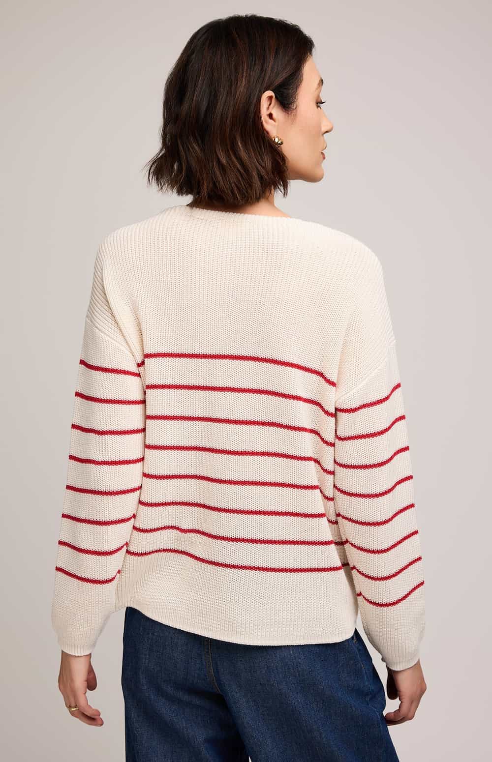 Gentle Fawn Tucker sweater cream red stripe knit back view Lemonberry Aurora