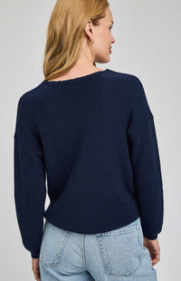 Gentle Fawn Tucker sweater navy v neck knit back view Lemonberry Aurora
