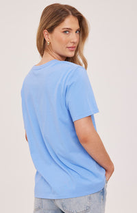 Women’s bluebell Gentle Fawn Victoria crewneck tee, back view — Lemonberry Aurora