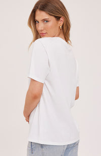 Women’s white crewneck t-shirt by Gentle Fawn, back view — Lemonberry Aurora