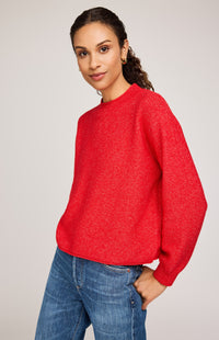 Gentle Fawn Wanda Sweater in heather red, side angle showing rolled neckline – available online at Lemonberry