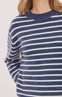 Close-up of the soft navy and white striped knit on the Gentle Fawn Wanda sweater