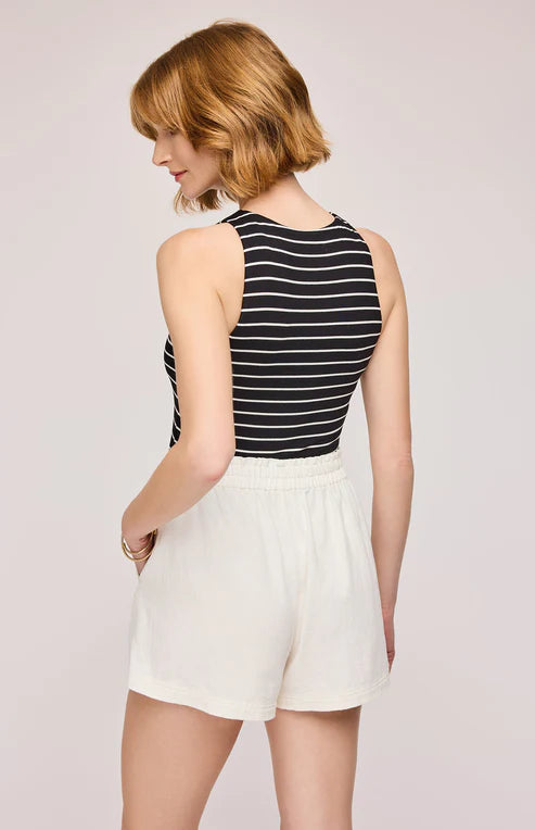 Gentle Fawn Eton Tank back view in black, fully lined rayon jersey, shop Lemonberry in Aurora, Ontario