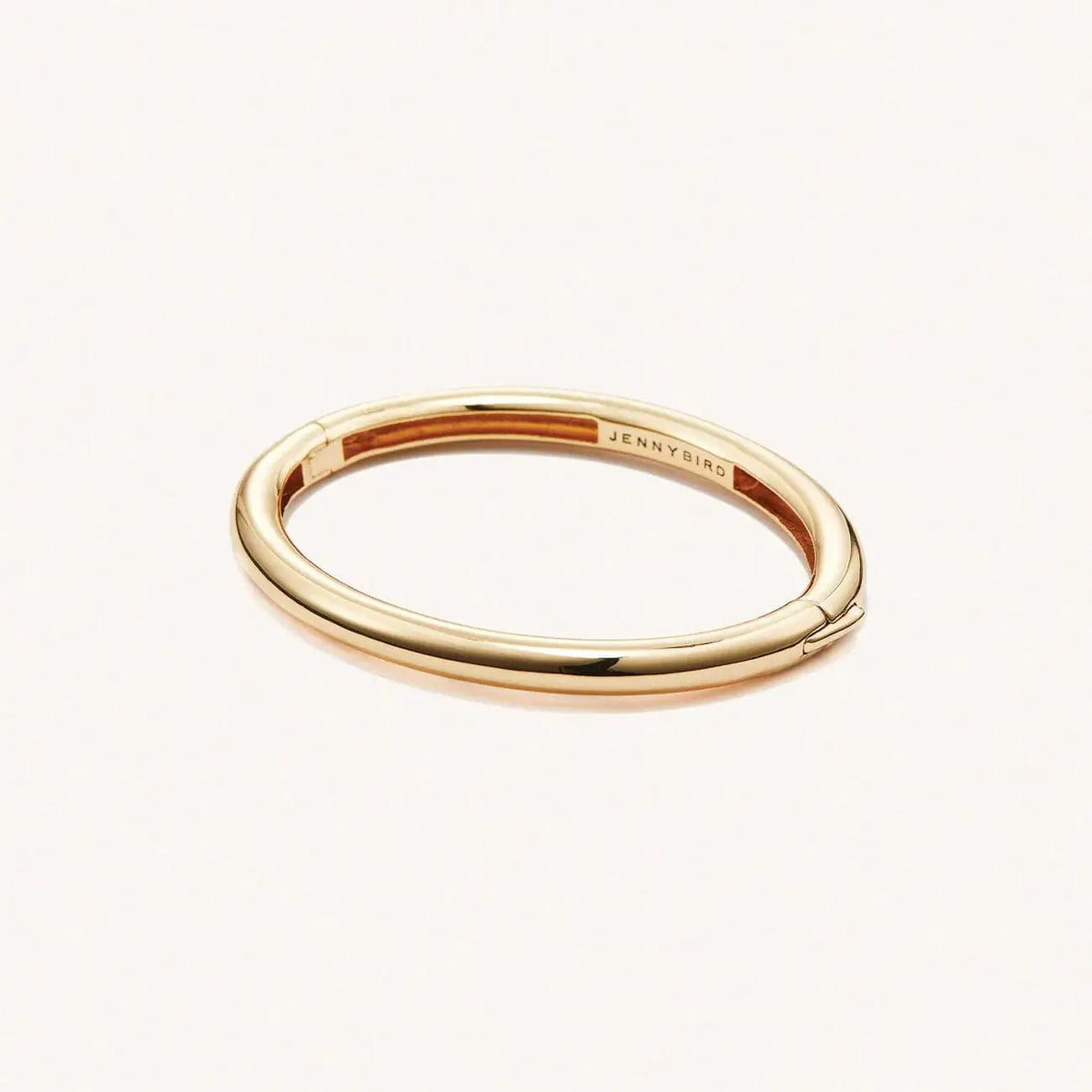 Gold Gia bangle by Jenny Bird on a white background at Lemonberry in Aurora