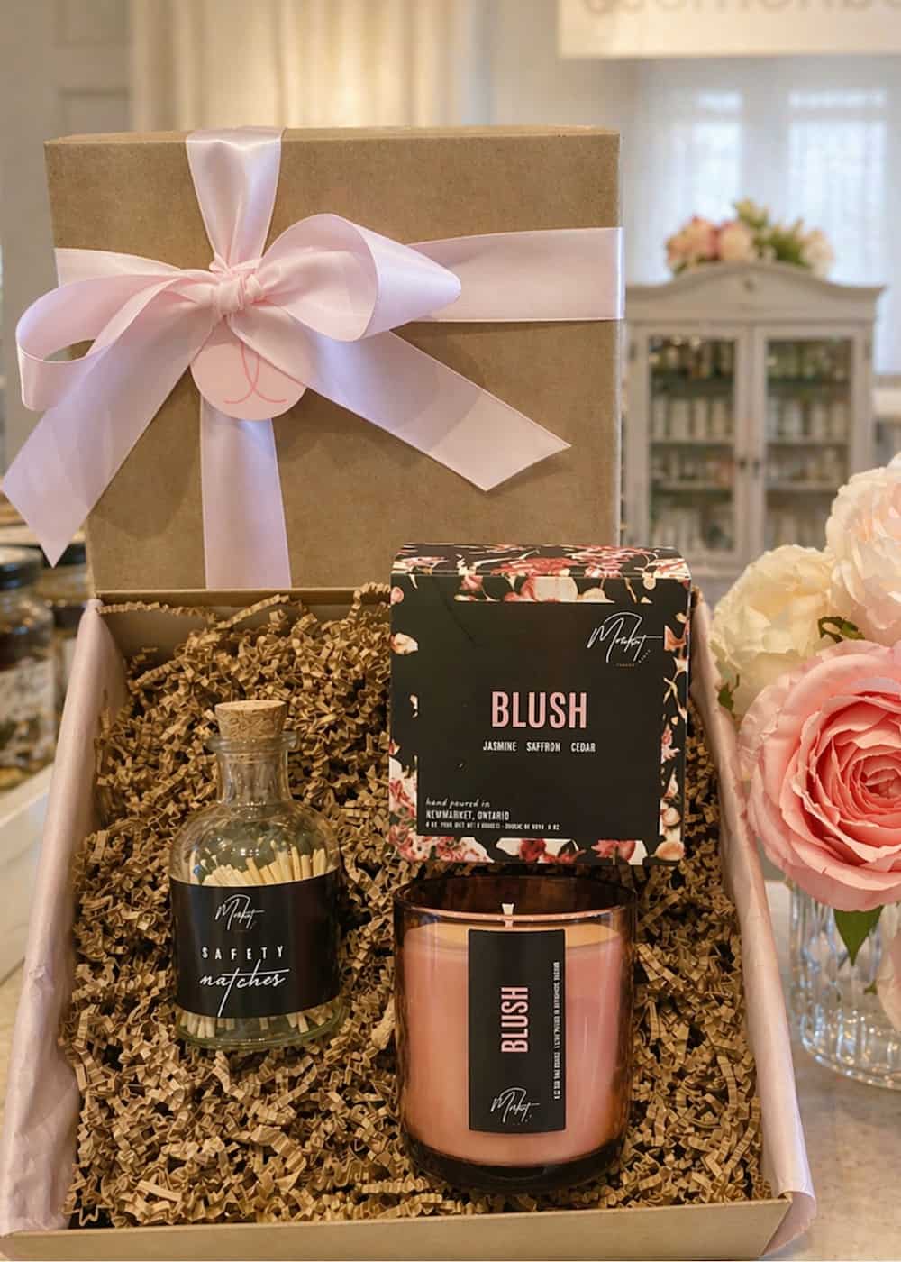 Candle gift box with candle and glass match jar