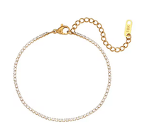 Gold 2mm stainless steel tennis bracelet with lobster claw clasp and extender chain waterproof 18K plated Lemonberry Aurora