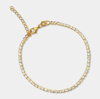 Minimal 2mm gold stainless steel tennis bracelet with clear zircon stones waterproof Lemonberry Aurora