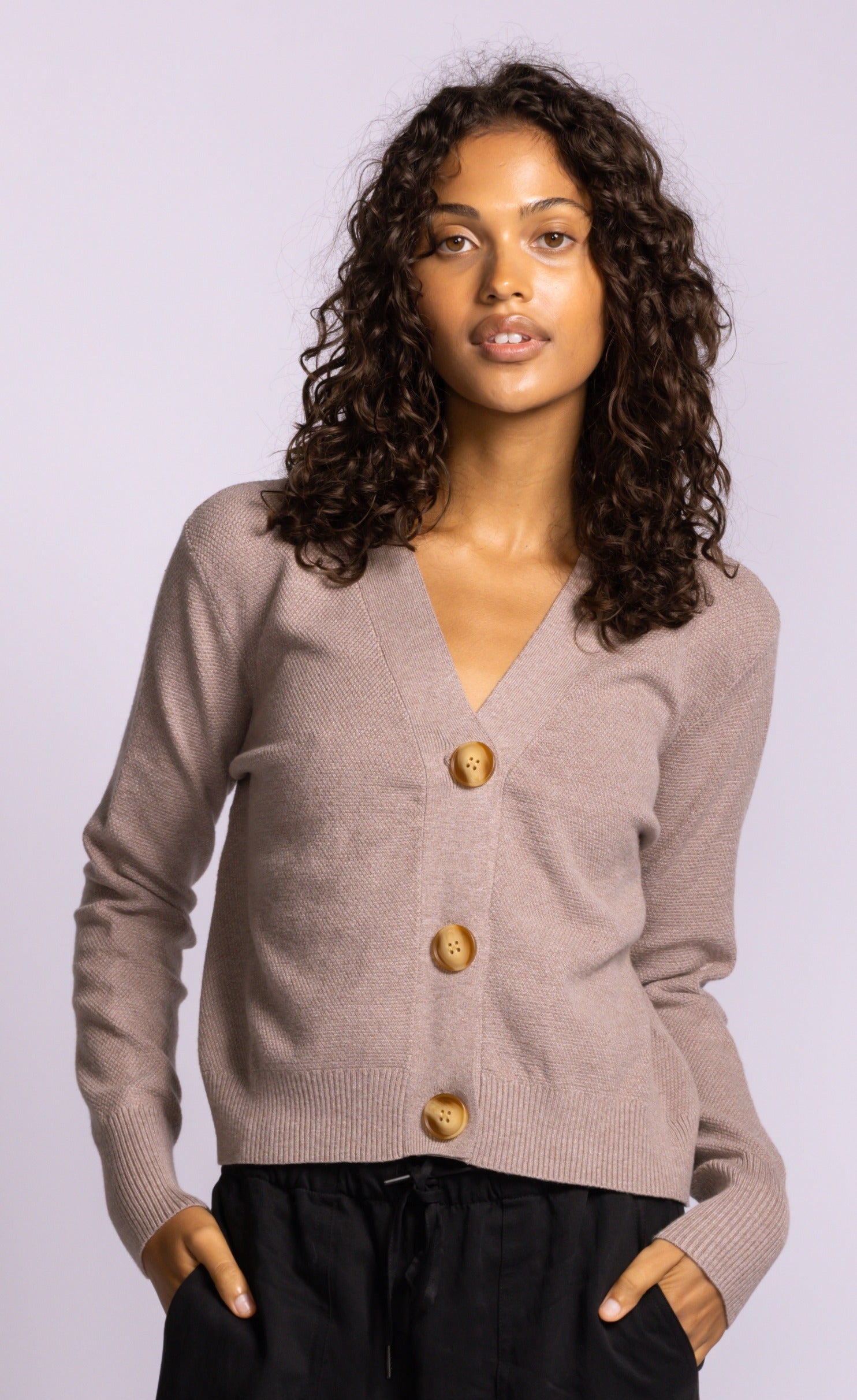 Pink Martini Hampton Cardigan Taupe or Navy V-Neck Button Knit