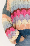 Close-up of sleeve on Lyla + Luxe HANNAH sweater showing handmade texture and bold stripes

