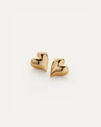 Gold heart button earrings by Jenny Bird, front view — Lemonberry Aurora