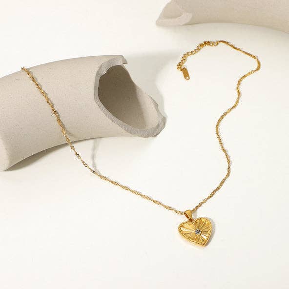 HoopLa Fluted Solitaire Heart Pendant Necklace angled-front view Lemonberry Aurora