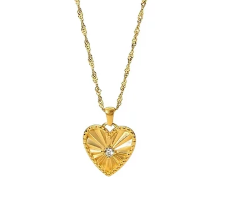 HoopLa Fluted Solitaire Heart Pendant Necklace pendant detail view Lemonberry Aurora