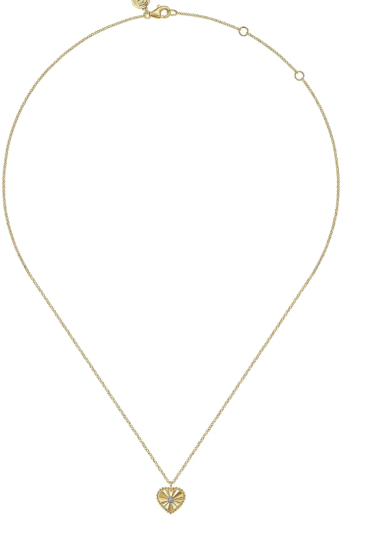 HoopLa Fluted Solitaire Heart Pendant Necklace flat-lay view Lemonberry Aurora