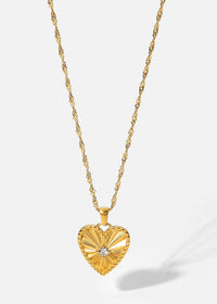 HoopLa Fluted Solitaire Heart Pendant Necklace front view Lemonberry Aurora