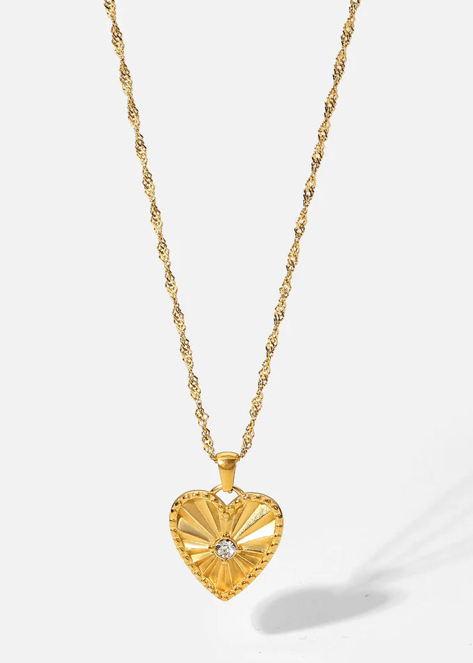 HoopLa Fluted Solitaire Heart Pendant Necklace front view Lemonberry Aurora