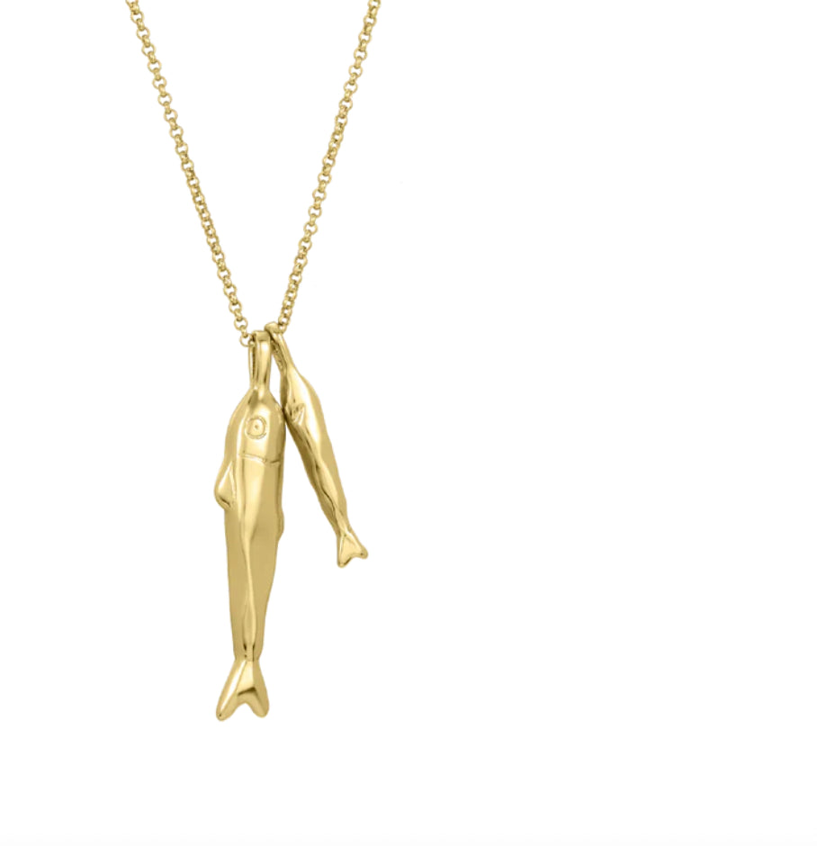 HoopLa Go Fish Charm Necklace angled front view Lemonberry Aurora