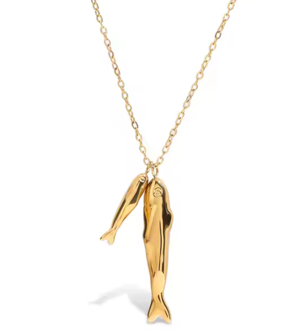 HoopLa Go Fish Charm Necklace front view Lemonberry Aurora