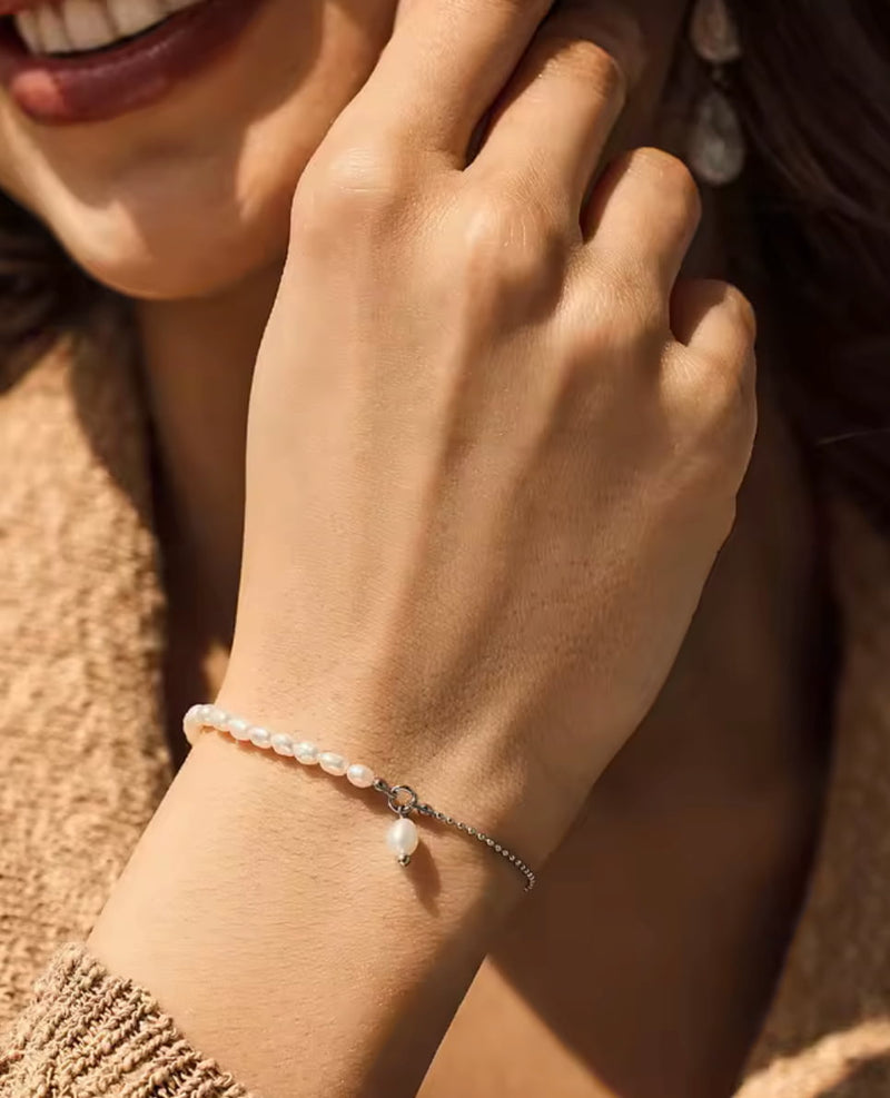 HoopLa Sedna Pearl Bracelet detail worn view Lemonberry Aurora