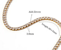 Hoopla gold tennis necklace with 3mm AAA zircon stones and 40cm plus 5cm length Lemonberry Aurora