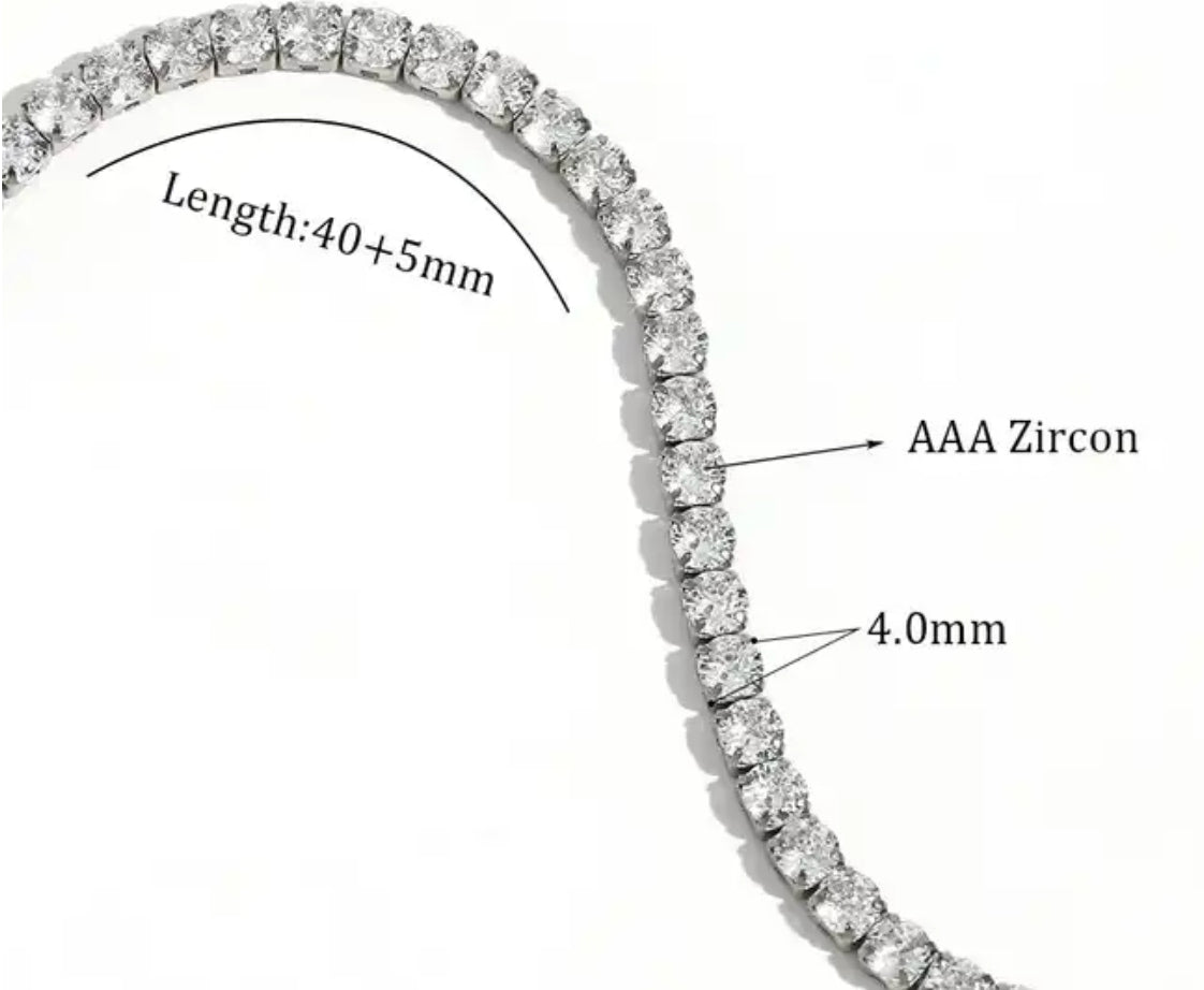 Hoopla tennis necklace in silver with 4mm AAA zircon stones showing 40cm plus 5cm length detail Lemonberry Aurora