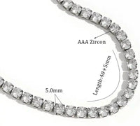 Hoopla silver tennis necklace with 5mm AAA zircon stones showing 40cm plus 5cm length Lemonberry Aurora