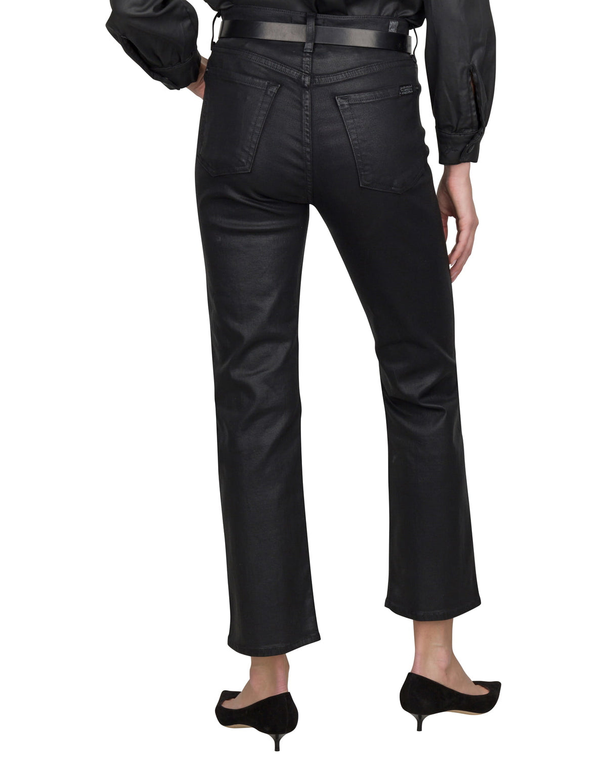coated black slim kick jeans back view 7 For All Mankind Lemonberry Aurora worn