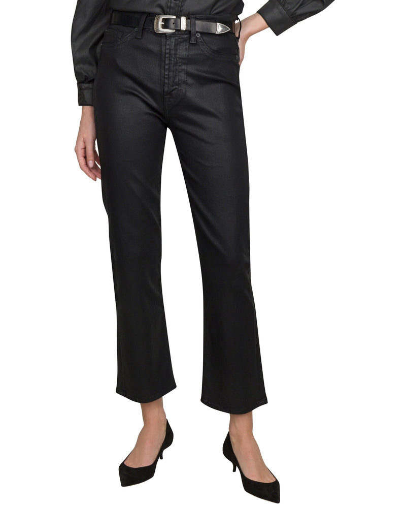 coated black slim kick jeans front view 7 For All Mankind Lemonberry Aurora worn