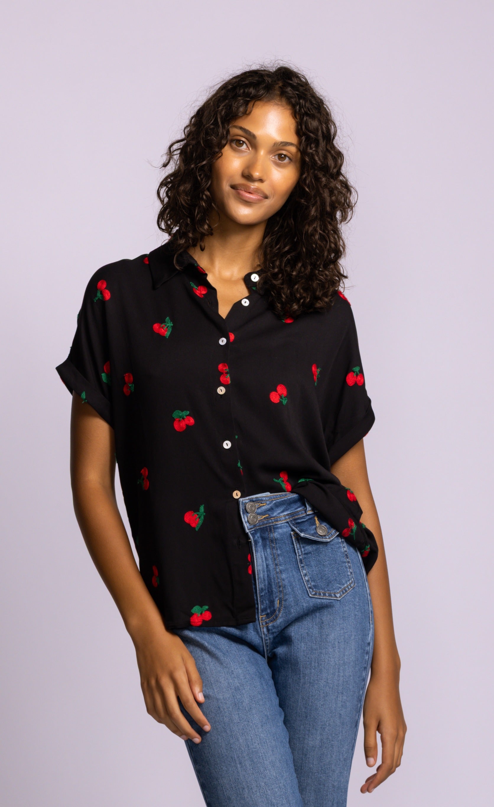 Pink Martini Mon Cherry Blouse - Embroidered Button Front