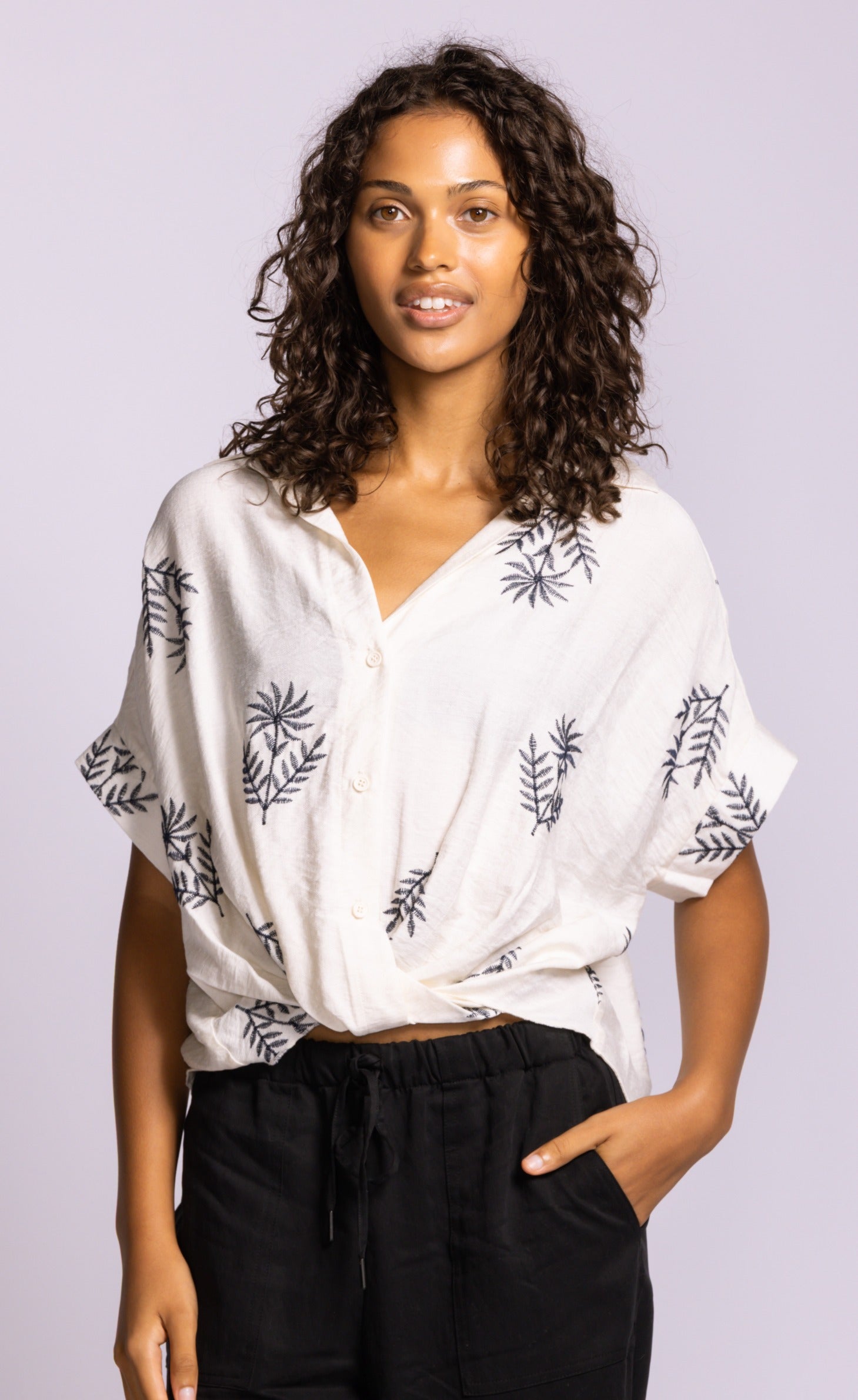 Pink Martini Reese Top Printed Short Sleeve Blouse
