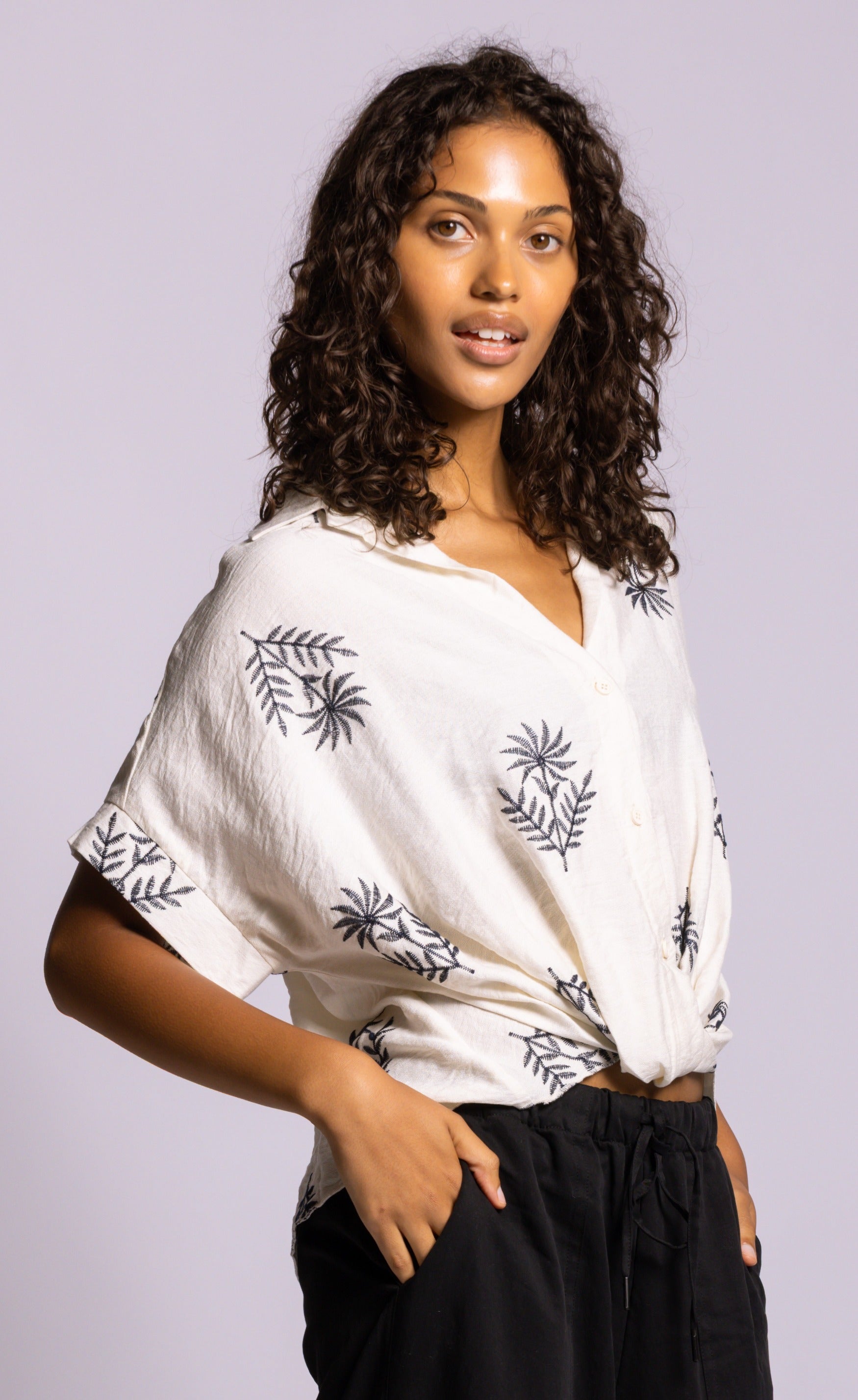 Pink Martini Reese Top Printed Short Sleeve Blouse