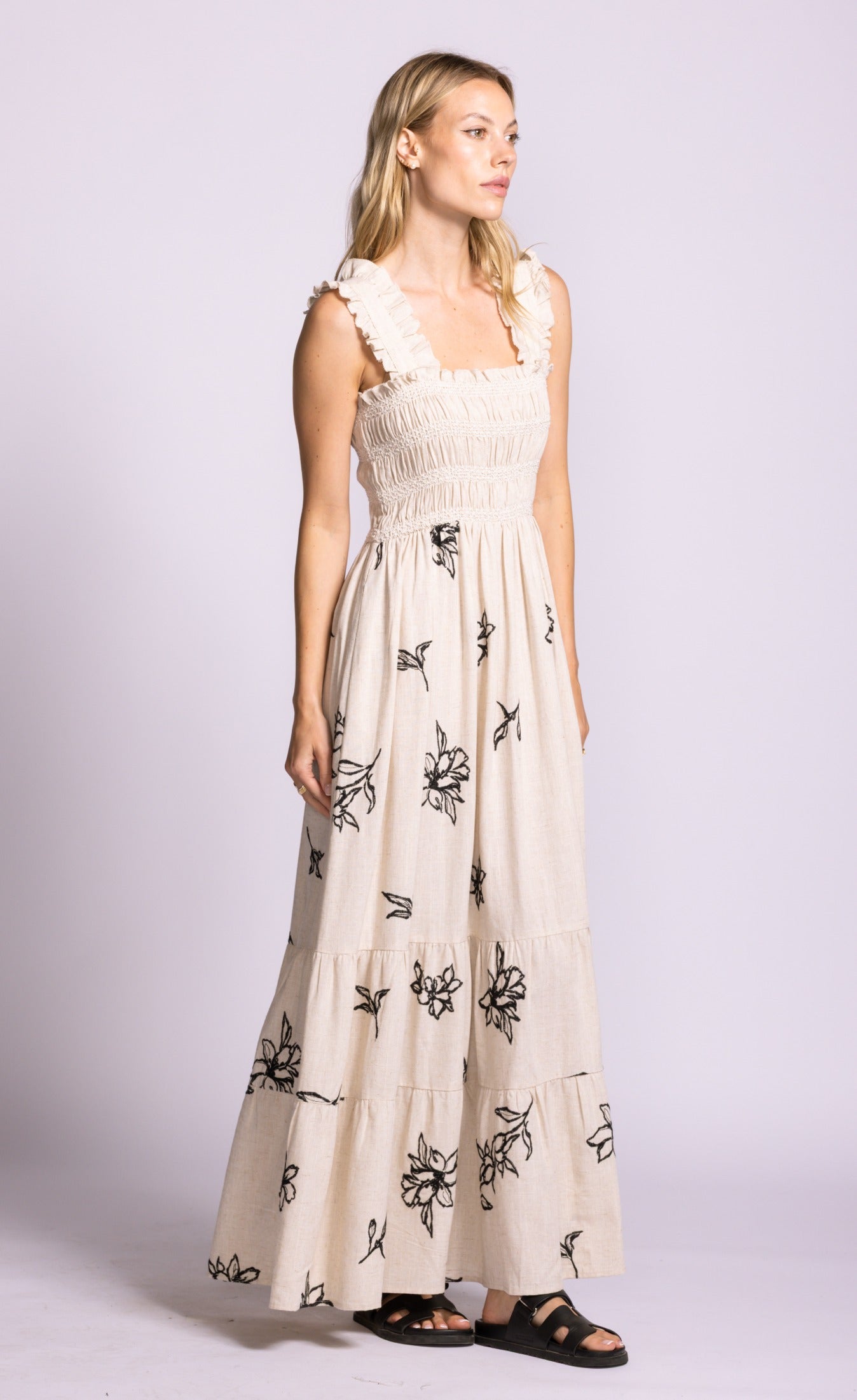 Pink Martini Margate Dress Printed Smocked Bodice Maxi
