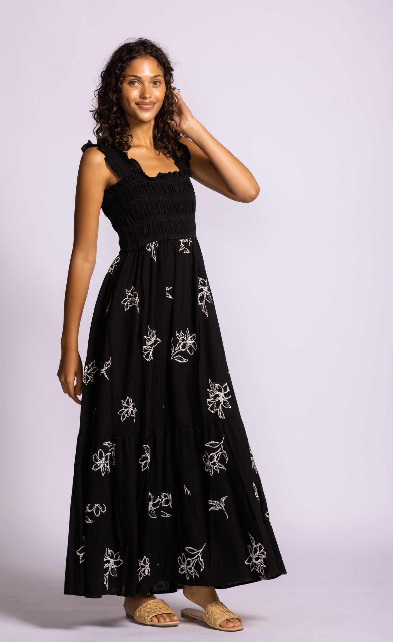 Pink Martini Margate Dress Printed Smocked Bodice Maxi