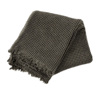 Indaba waffle throw in grey with thick textured weave and fringe edges — Lemonberry Aurora