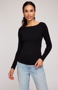 Ingrid knit top by Gentle Fawn, black, with relaxed ribbed texture – styled in Halifax
