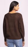 Back view of the Jacon Sweater by Pink Martini in chocolate brown, soft slouchy v-neck knit.